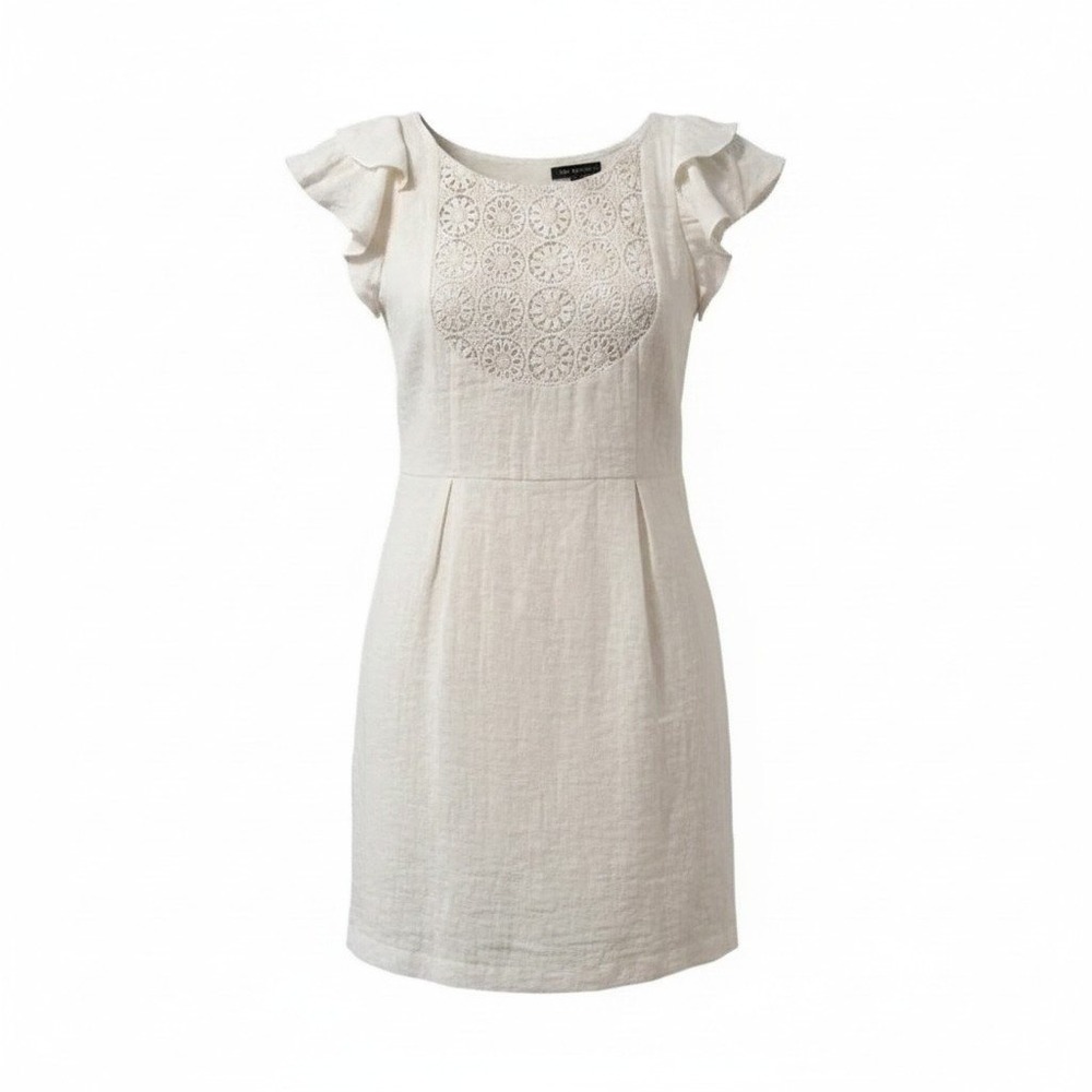 Ark & Coβ Cotton White Ruffle open Back Crochet Lace Mini Dress BD-9568-B Womens